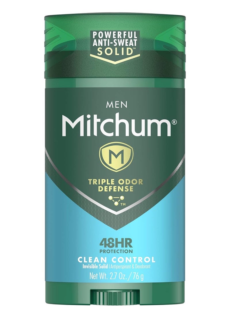 Mitchum - Mitchum Men's Deodorant, Antiperspirant Stick, Triple Odor Defense Invisible Solid, 48 Hr Protection, Dermatologist Tested, Clean Control, 2.7 Oz (Pack of 1) - Image 1