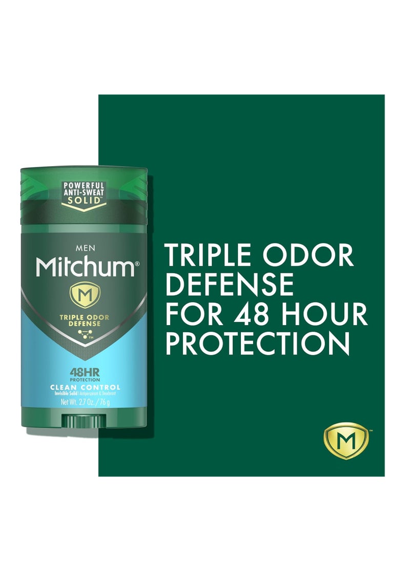 Mitchum - Mitchum Men's Deodorant, Antiperspirant Stick, Triple Odor Defense Invisible Solid, 48 Hr Protection, Dermatologist Tested, Clean Control, 2.7 Oz (Pack of 1) - Image 1