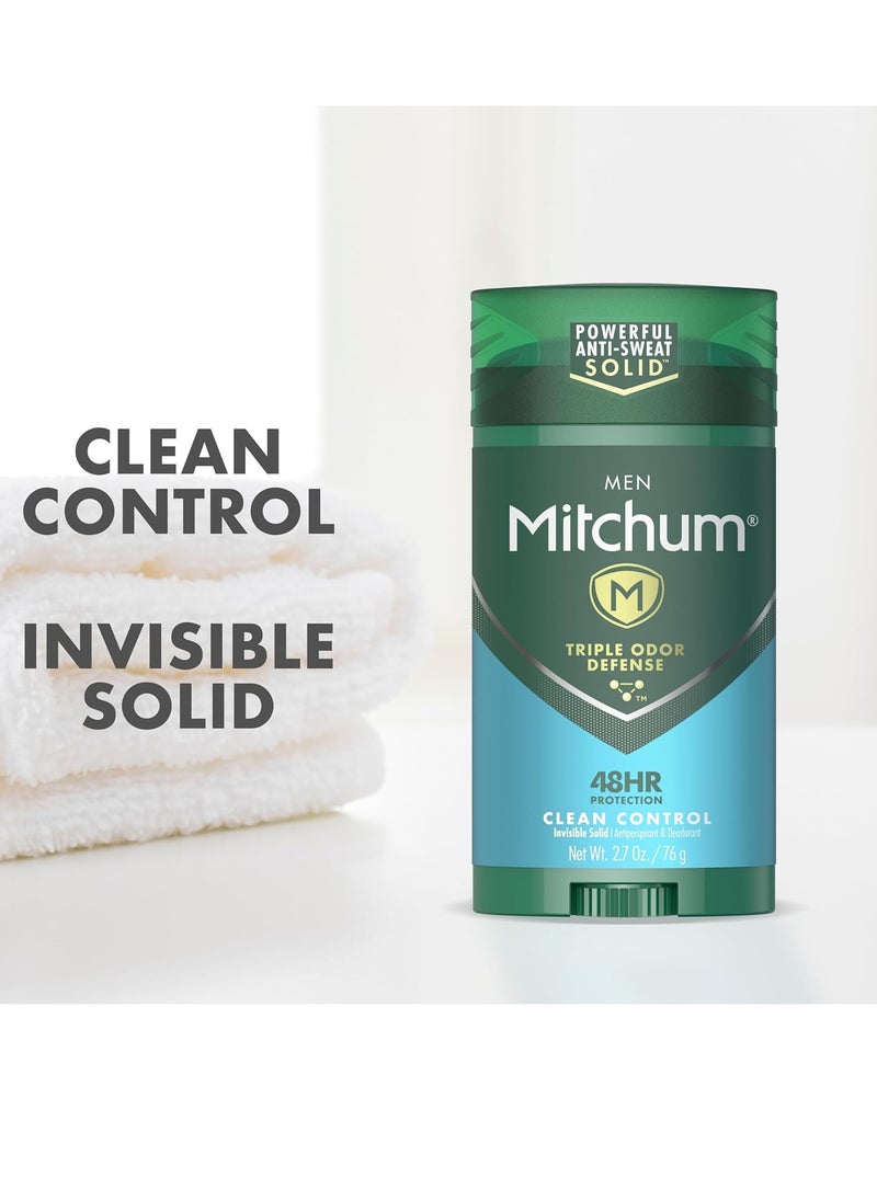 Mitchum - Mitchum Men's Deodorant, Antiperspirant Stick, Triple Odor Defense Invisible Solid, 48 Hr Protection, Dermatologist Tested, Clean Control, 2.7 Oz (Pack of 1) - Image 1