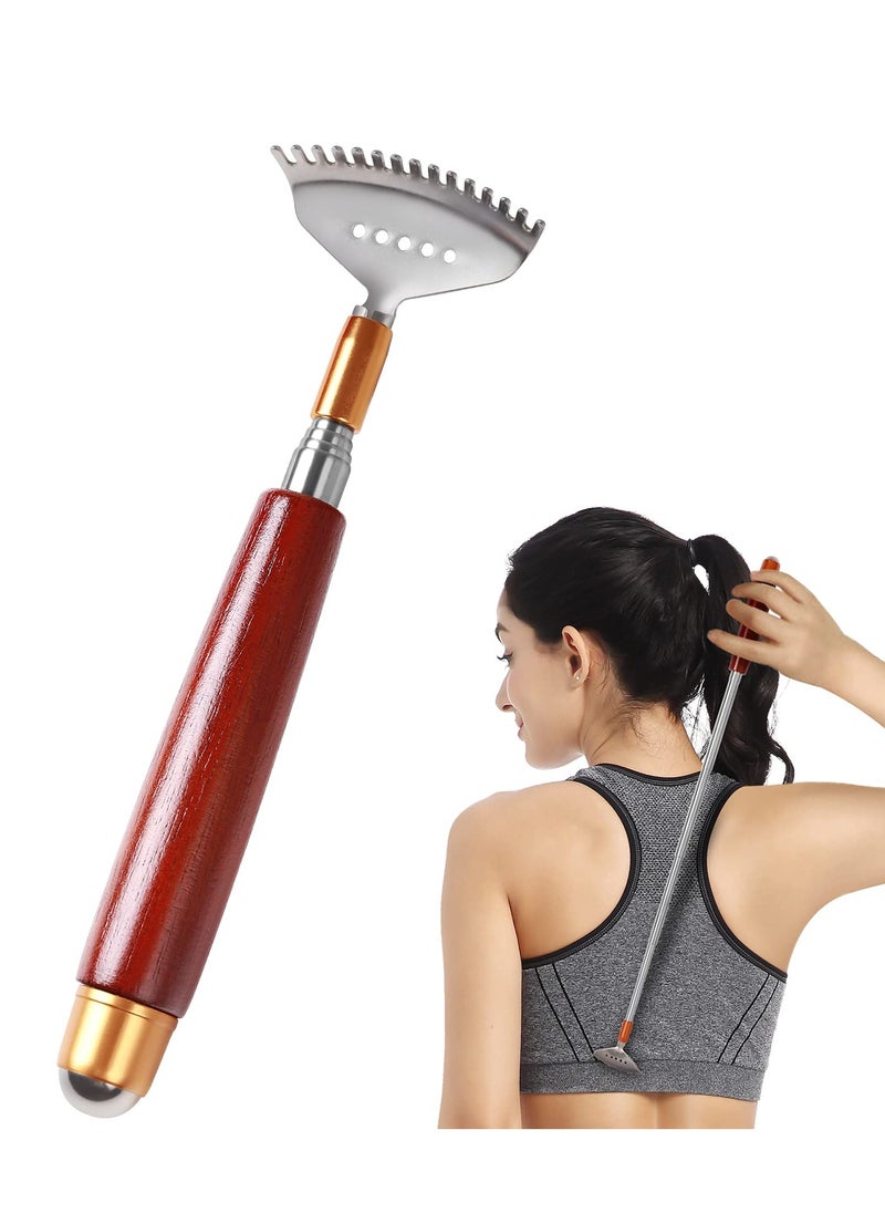Bukela Back Scratcher, Telescopic Back-Scratcher for Women Men with Long Wooden Handle-Massage Roller-Steel Claw, Portable Back Massager for Head Scalp Face Foot Scratching  - Image 1