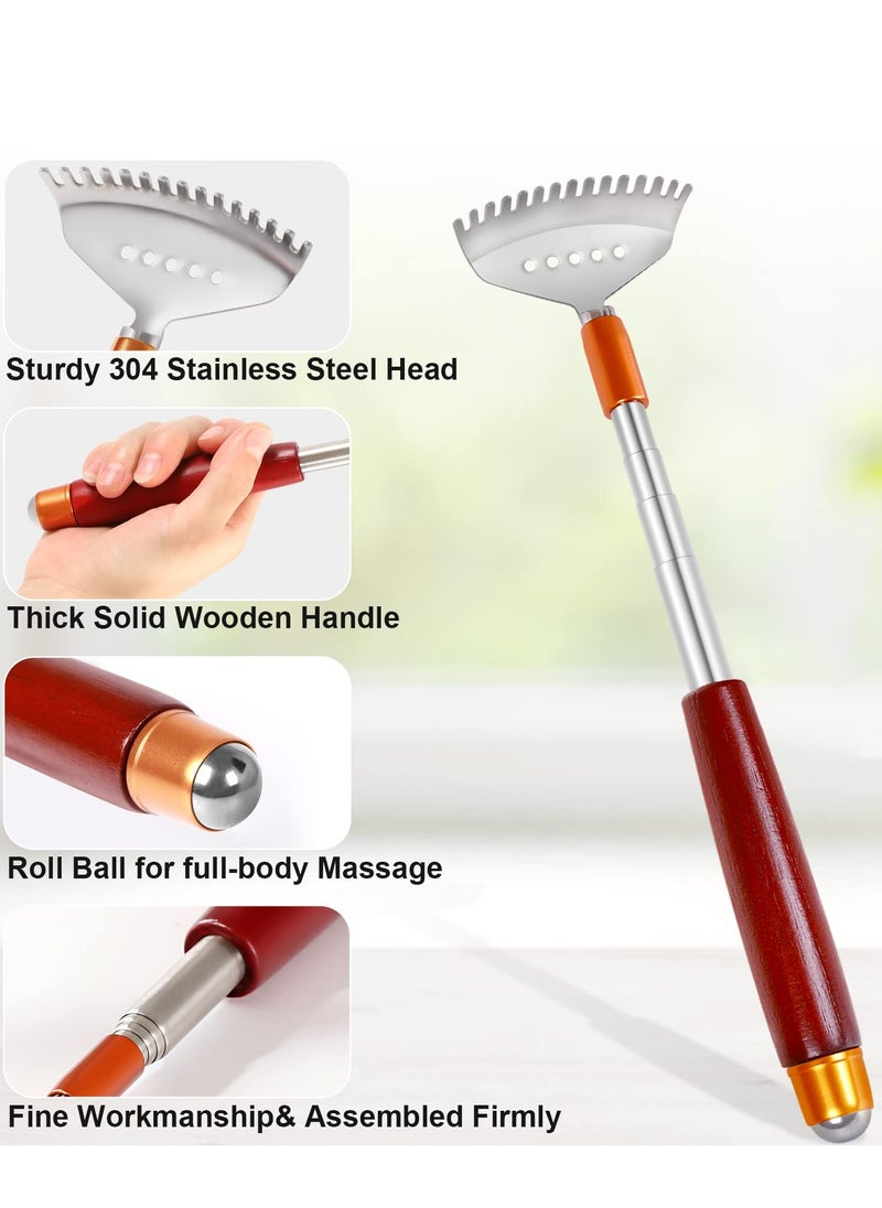 Bukela Back Scratcher, Telescopic Back-Scratcher for Women Men with Long Wooden Handle-Massage Roller-Steel Claw, Portable Back Massager for Head Scalp Face Foot Scratching  - Image 2