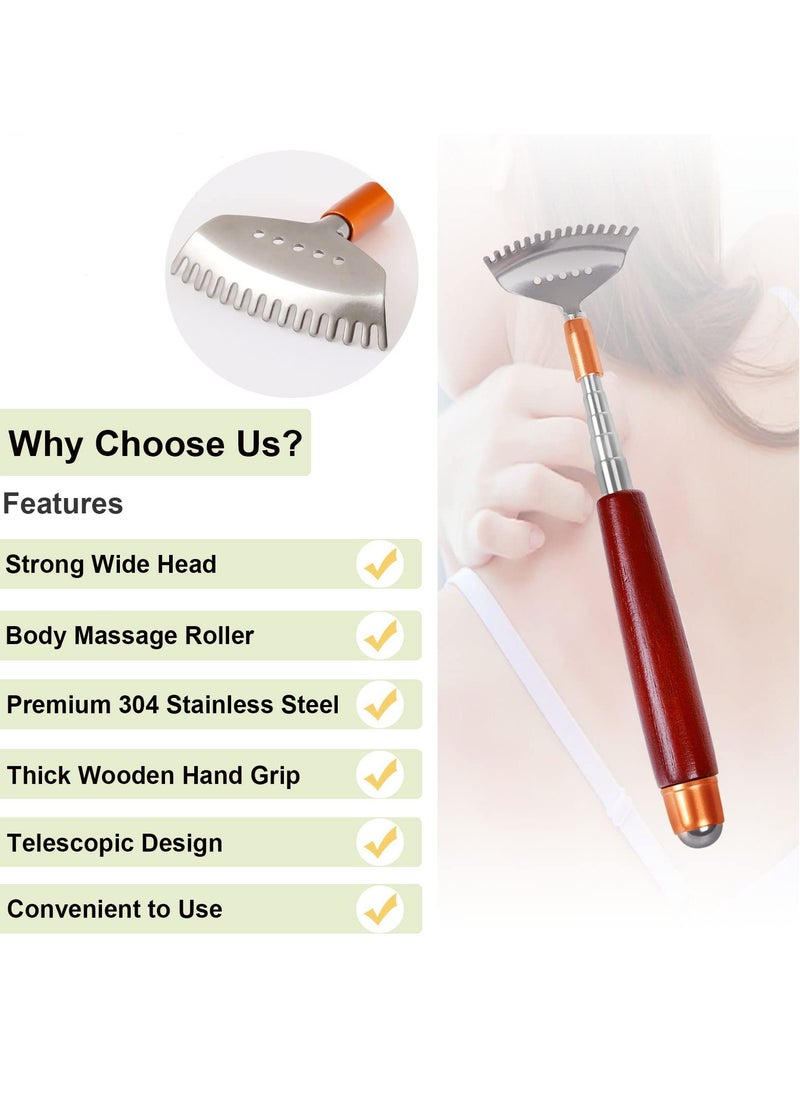 Bukela Back Scratcher, Telescopic Back-Scratcher for Women Men with Long Wooden Handle-Massage Roller-Steel Claw, Portable Back Massager for Head Scalp Face Foot Scratching  - Image 3