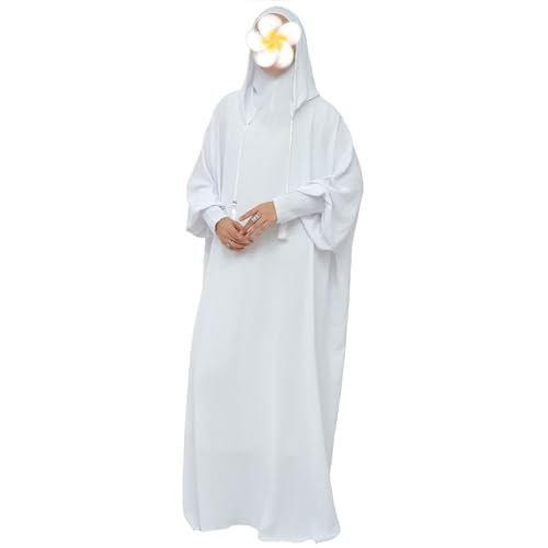 khalat Muslim Prayer Dress Abaya Solid One-Piece Hoodie Abaya Dress for Women Long Maxi Dress Islamic Dubai Jilbab White - Image 1