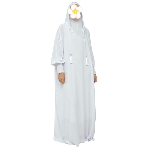 khalat Muslim Prayer Dress Abaya Solid One-Piece Hoodie Abaya Dress for Women Long Maxi Dress Islamic Dubai Jilbab White - Image 2