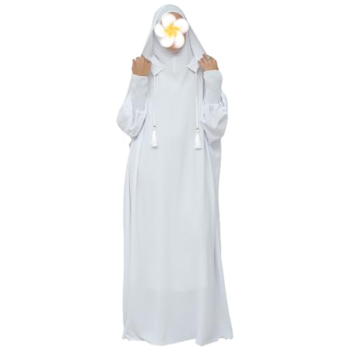 khalat Muslim Prayer Dress Abaya Solid One-Piece Hoodie Abaya Dress for Women Long Maxi Dress Islamic Dubai Jilbab White - Image 3