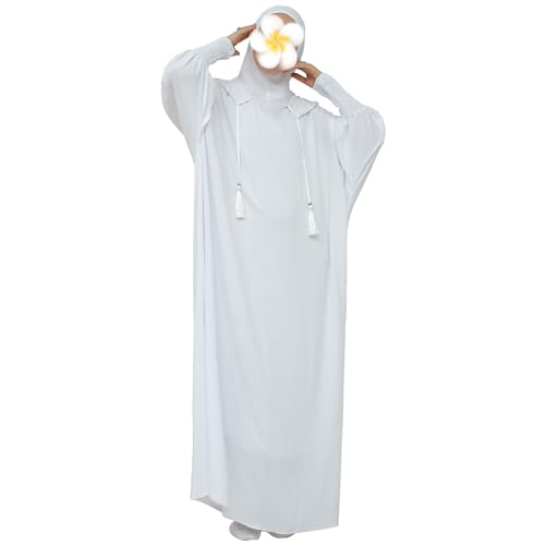 khalat Muslim Prayer Dress Abaya Solid One-Piece Hoodie Abaya Dress for Women Long Maxi Dress Islamic Dubai Jilbab White - Image 4