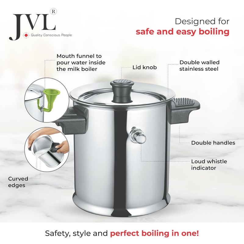 JVL Stainless Steel Double Wall Milk Boiler Storage with Double Bakelite Handle 2 Litre - Image 2