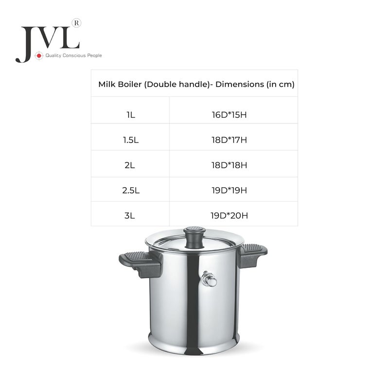 JVL Stainless Steel Double Wall Milk Boiler Storage with Double Bakelite Handle 2 Litre - Image 5