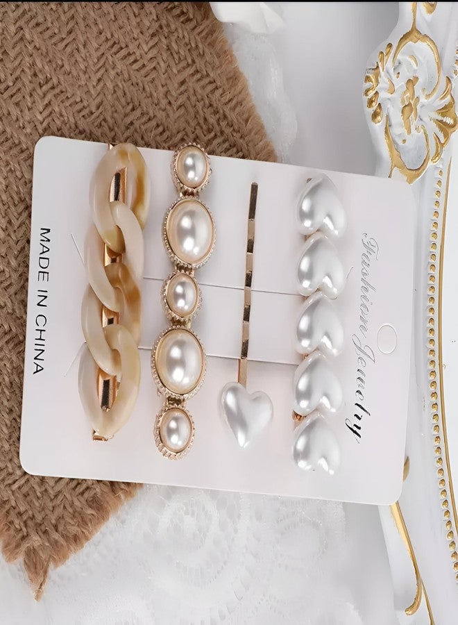 باكتيف مجموعة مشابك شعر PACTIV Shining Series للنساء، 4 قطع، مشابك شعر أنيقة على شكل قلب من اللؤلؤ الصناعي - طراز عتيق وصيني، مشابك شعر من مادة PVC للنساء والفتيات (مجموعة من 4 قطع) - Image 5