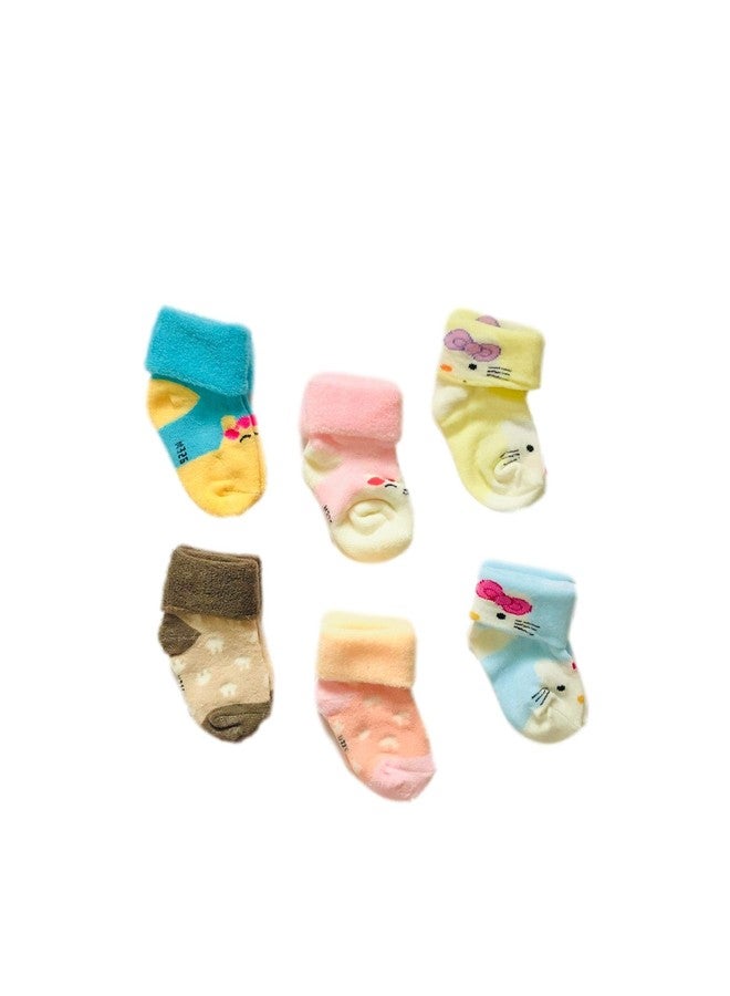 Freshfoot Baby Boys & Girls Cute & Colorful Cotton Ankle Socks For New Born Baby (0-12 Months) (Pack of 6) Cartoon (Light sade)