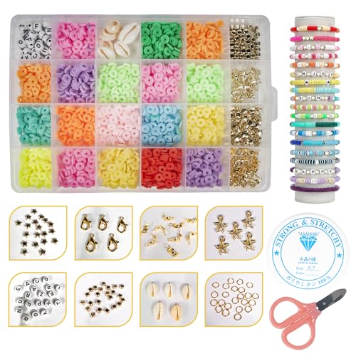 WISHKEY DIY Jewellery Making Set for Kids DIY Bracelet Making Set Necklace Hairband and Rings for Girls Craft Set Scissors String Charms Storage Case Toys for Girls 7-14 Years Ring Beads Kit - Image 1