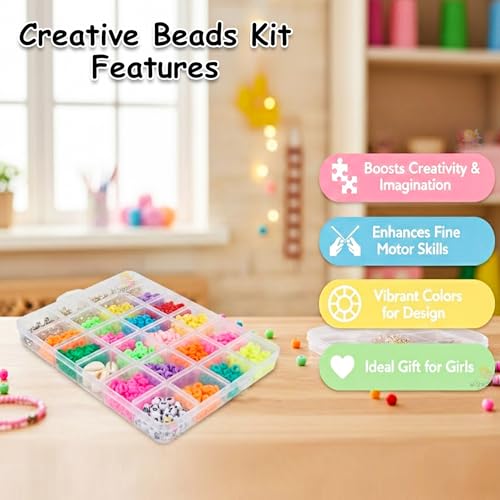 WISHKEY DIY Jewellery Making Set for Kids DIY Bracelet Making Set Necklace Hairband and Rings for Girls Craft Set Scissors String Charms Storage Case Toys for Girls 7-14 Years Ring Beads Kit - Image 5