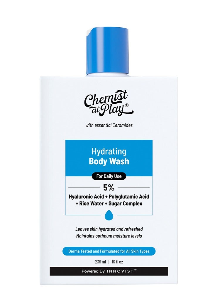 Chemist at Play Chemist at Play Hydrating Body Wash | Hyaluronic Acid Bodywash for Intense Hydration | Reduces Flakes & Itchiness | For Dry Skin | Polyglutamic Acid & Hyaluronic Acid | For Women & Men | 236ml - Image 1