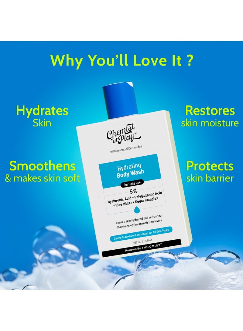 Chemist at Play Chemist at Play Hydrating Body Wash | Hyaluronic Acid Bodywash for Intense Hydration | Reduces Flakes & Itchiness | For Dry Skin | Polyglutamic Acid & Hyaluronic Acid | For Women & Men | 236ml - Image 2
