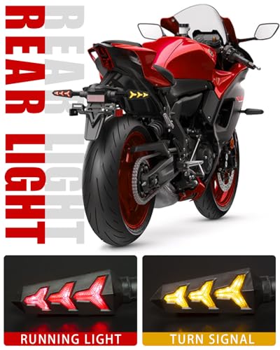 KICRY Sequential Turn Signal Motorcycle Blinkers LED Front Rear Flowing Indicators Daytime Running Light Universal Compatible with Harley Honda Kawasaki Suzuki Yamaha (Blue/Amber/Red) - Image 3