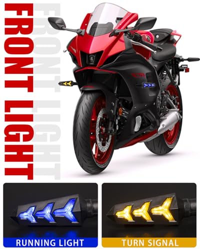 KICRY Sequential Turn Signal Motorcycle Blinkers LED Front Rear Flowing Indicators Daytime Running Light Universal Compatible with Harley Honda Kawasaki Suzuki Yamaha (Blue/Amber/Red) - Image 2