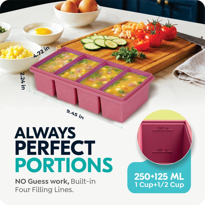 CyhHave 1 cup Silicone Freezer Trays with Lids, Soup Container Style Ice Cube Trays, Easily prepare portioned meals, Ideal for storing soups, pasta, sauces, and leftovers; dishwasher oven safe - 2-pack - Image 2