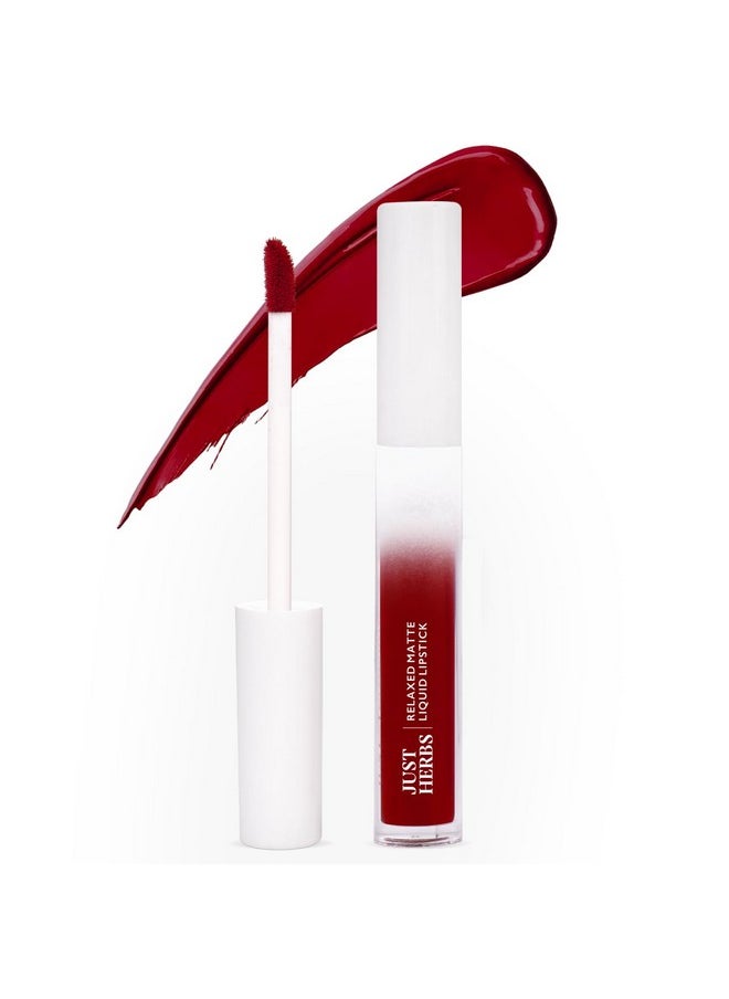 Just Herbs Relaxed Matte Liquid Lipstick Lip Colour For Women Nourishing & Long Lasting Lipsticks 4 Ml (Burgundy Bliss)  - Image 1
