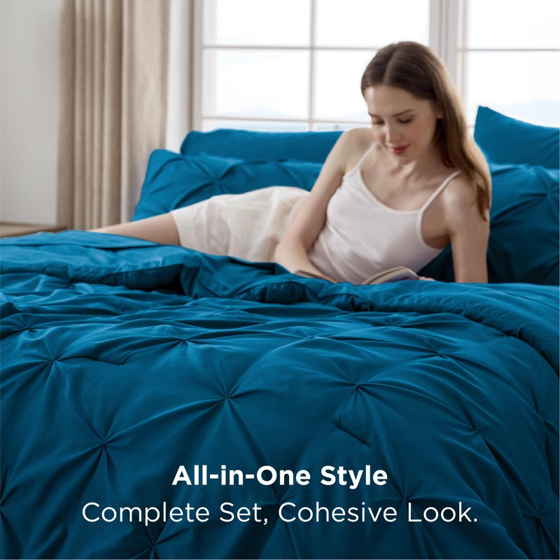Bedsure Queen Comforter Set Teal - Bed in a Bag Queen Size Bedding 7 Pieces, GentleSoftâ„¢ Pintuck Bed Set Gift for Family, Pinch Pleat All Season Comforter with Sheets, Pillowcases & Shams - Image 2
