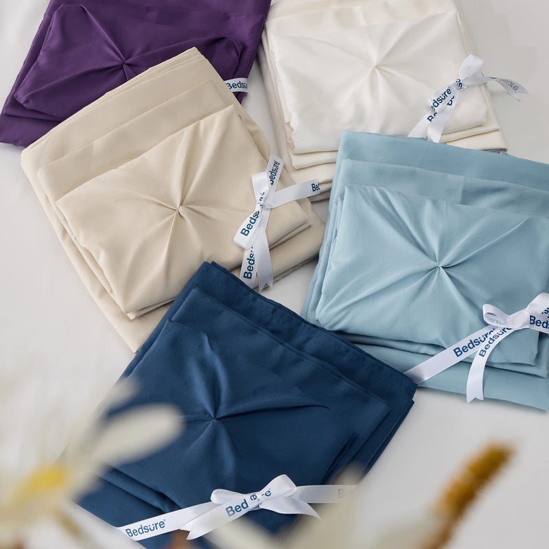 Bedsure Queen Comforter Set Teal - Bed in a Bag Queen Size Bedding 7 Pieces, GentleSoftâ„¢ Pintuck Bed Set Gift for Family, Pinch Pleat All Season Comforter with Sheets, Pillowcases & Shams - Image 5