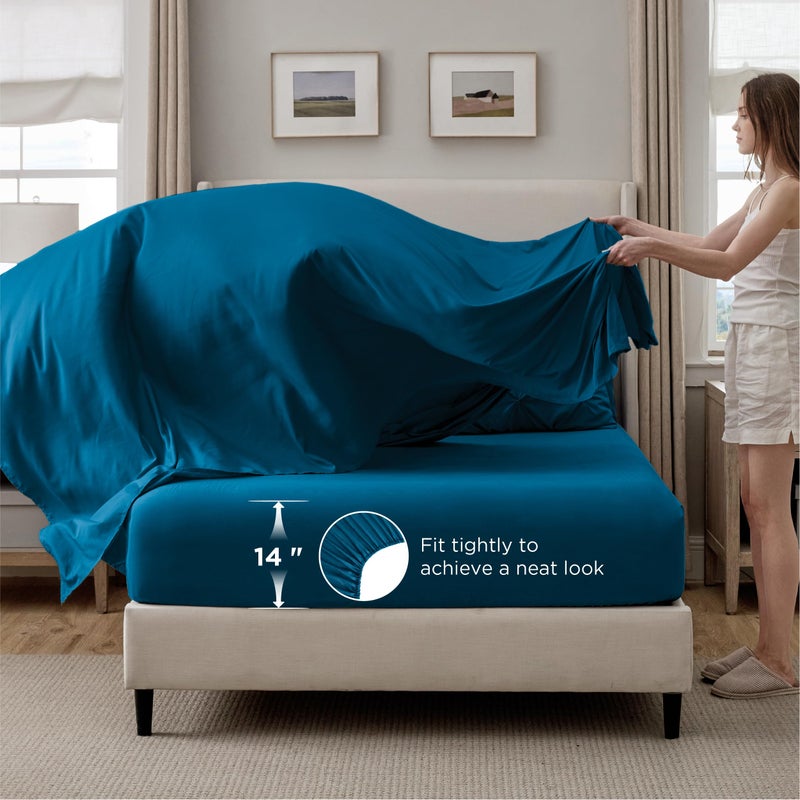 Bedsure Queen Comforter Set Teal - Bed in a Bag Queen Size Bedding 7 Pieces, GentleSoftâ„¢ Pintuck Bed Set Gift for Family, Pinch Pleat All Season Comforter with Sheets, Pillowcases & Shams - Image 4