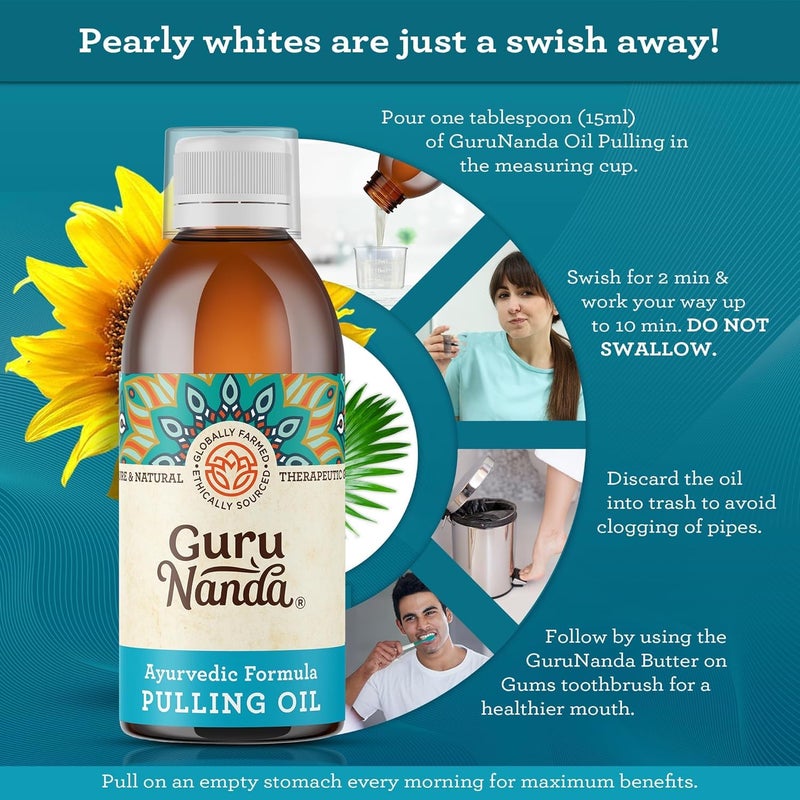 GuruNanda Original Oil Pulling with Tongue Scraper, Alcohol & Fluoride Free Mouthwash for Teeth & Gum Health & Fresh Breath (Unflavoured), 8.45 Fl Oz - Image 5