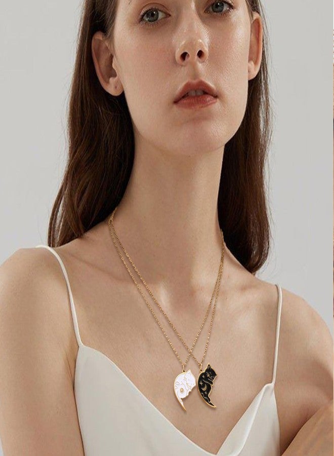 HANRESHE Cat Friend Necklace Matching Cat 2 Couple 14K Gold Plated Pendant Jewelry for Women - Image 2