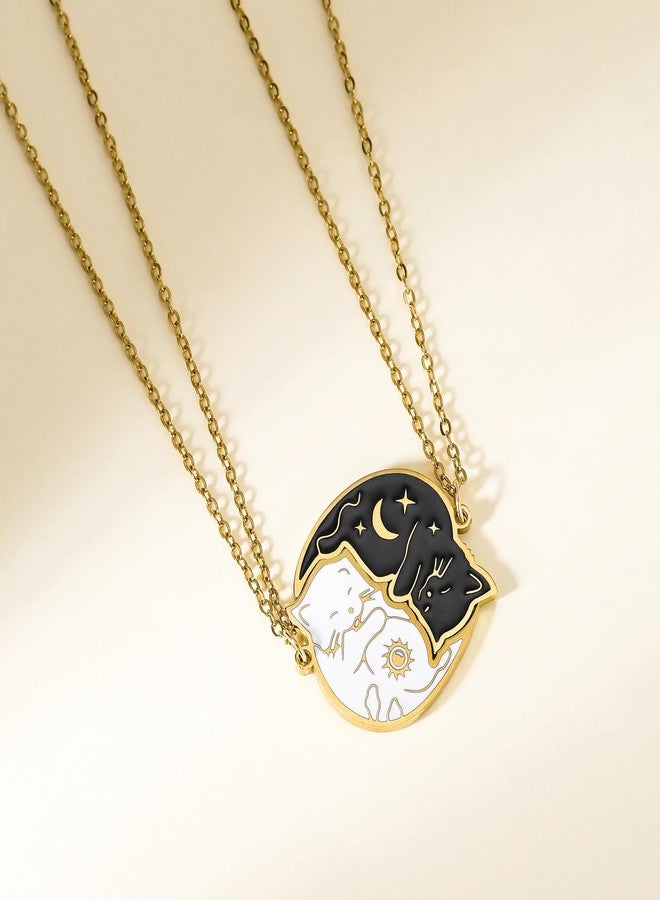 HANRESHE Cat Friend Necklace Matching Cat 2 Couple 14K Gold Plated Pendant Jewelry for Women - Image 5