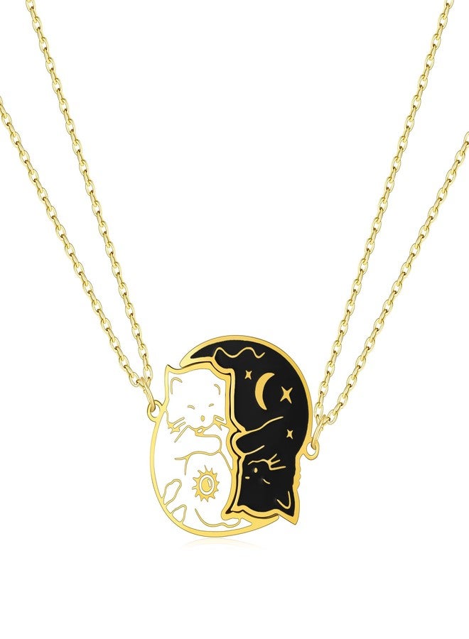 HANRESHE Cat Friend Necklace Matching Cat 2 Couple 14K Gold Plated Pendant Jewelry for Women - Image 1