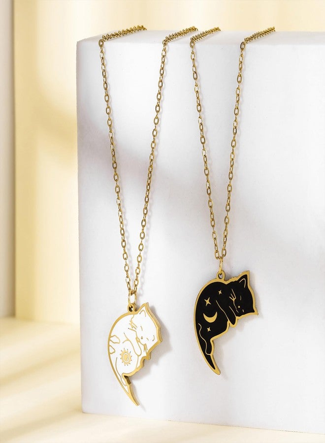HANRESHE Cat Friend Necklace Matching Cat 2 Couple 14K Gold Plated Pendant Jewelry for Women - Image 4