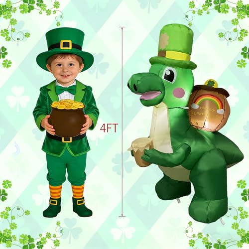 InfleasJoiy 4FT Dinosaur Carrying a Cylinder Inflatable Decoration St. Patrick's Day Decoration with LED Lights for Holiday Celebration Decorations for Yard, Lawn and Patio - Image 4