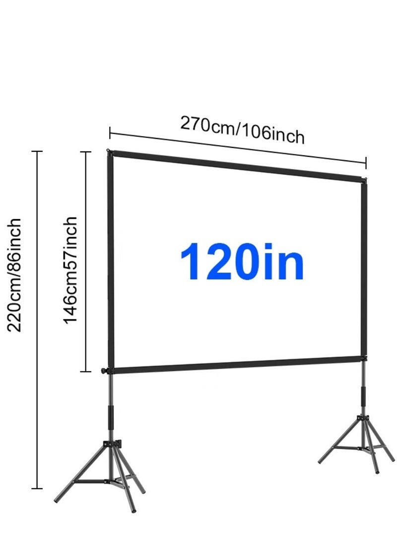 FlashHawk - Projector Screen with Stand -120 inch 16:9 4K HD Portable Outdoor Indoor Projector Screen Rear Front Projection Screen Lightweight Movie Screen with Four-Legged Frame Carry Bag for Home Theater - Image 1