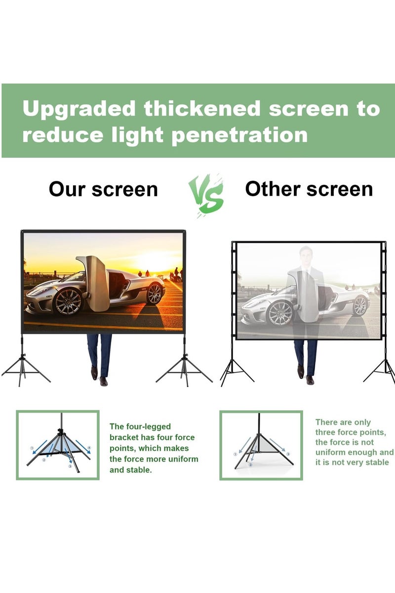 Flash Hawk Projector Screen with Stand -120 inch 16:9 4K HD Portable Outdoor Indoor Projector Screen Rear Front Projection Screen Lightweight Movie Screen with Four-Legged Frame Carry Bag for Home Theater  - Image 3