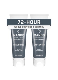 Mando Mando Whole Body Deodorant For Men - Invisible Cream - 72 Hour Odor Control - Aluminum Free, Baking Soda Free, Skin Safe - 3 ounce (Pack of 2) - Unscented 