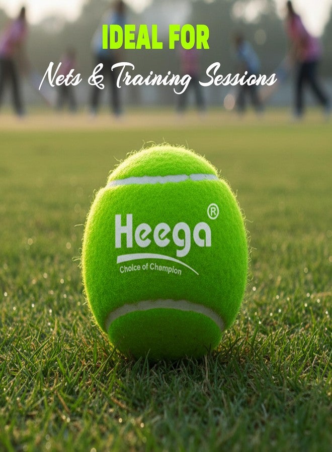 Heega Choice of Champion Heega Tennis Ball Cricket Tennis Ball | Heavy Weight Hard Rubber Training Balls with High Bounce & Long Durability | Fluorescent Green (140gm, Pack of 12) - Image 2