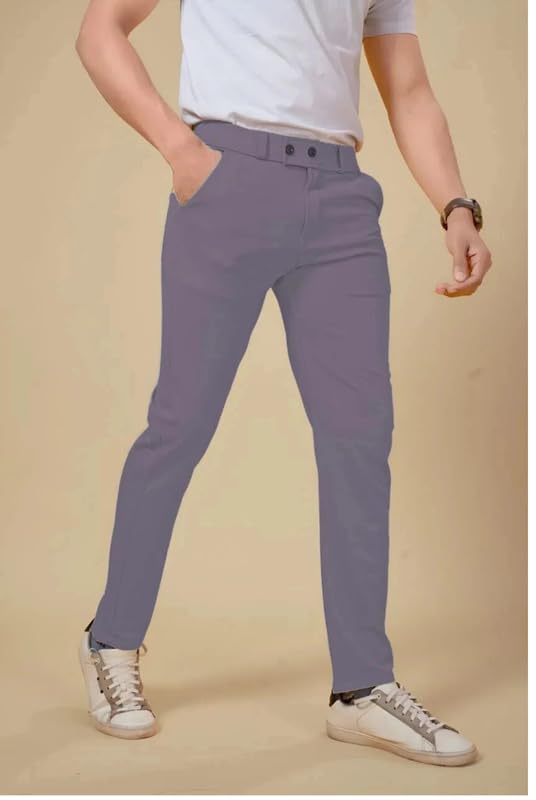 NoseQueen Men's Slim Fit Cargo Trousers | Stretchable Formal Men Trousers | Stylish Slim Fit Trouser for Men | Polycotton Knitted Fabric Pant for Man Light Grey - Image 2