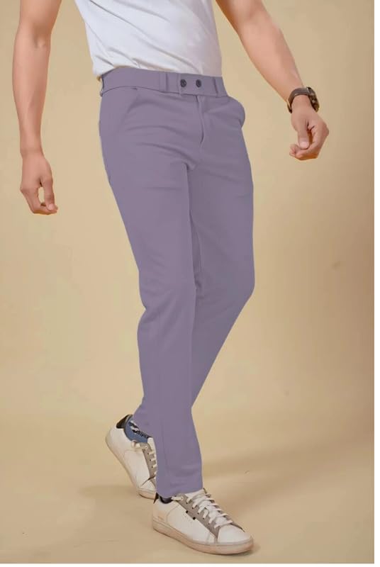 NoseQueen Men's Slim Fit Cargo Trousers | Stretchable Formal Men Trousers | Stylish Slim Fit Trouser for Men | Polycotton Knitted Fabric Pant for Man Light Grey - Image 3
