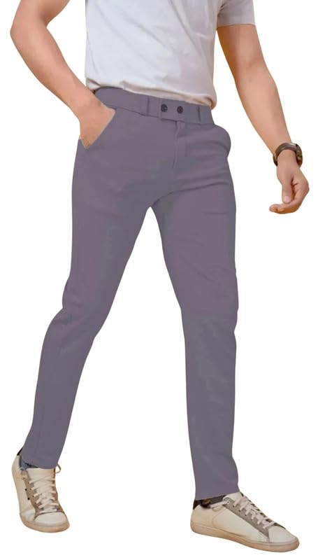 NoseQueen Men's Slim Fit Cargo Trousers | Stretchable Formal Men Trousers | Stylish Slim Fit Trouser for Men | Polycotton Knitted Fabric Pant for Man Light Grey - Image 1