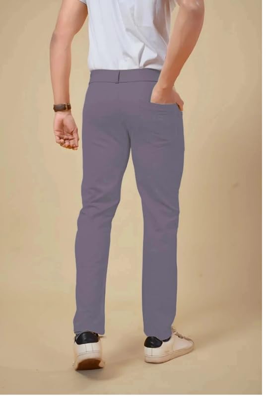 NoseQueen Men's Slim Fit Cargo Trousers | Stretchable Formal Men Trousers | Stylish Slim Fit Trouser for Men | Polycotton Knitted Fabric Pant for Man Light Grey - Image 4