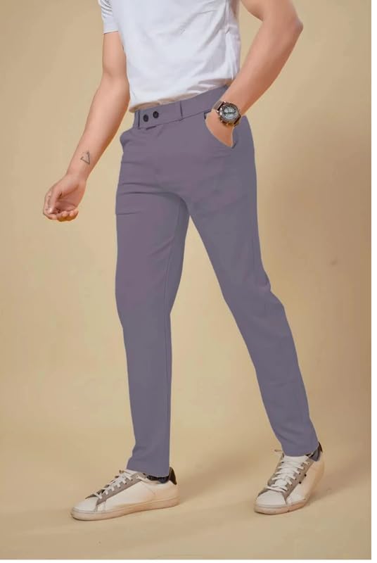 NoseQueen Men's Slim Fit Cargo Trousers | Stretchable Formal Men Trousers | Stylish Slim Fit Trouser for Men | Polycotton Knitted Fabric Pant for Man Light Grey - Image 5