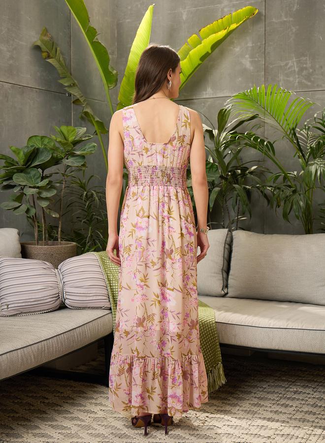 Sassafras Beige Floral Sleeveless Maxi Dress - Image 5