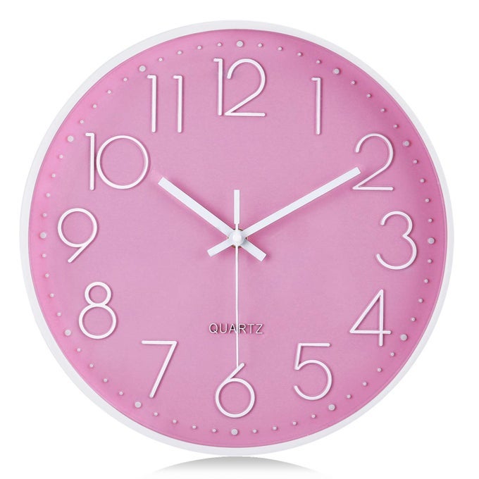 12 INCH 3D NUMBERS SILENT PINK WALL CLOCKS BATTERY OPERATED ANALOG KIDS WALL CLOCK FOR LIVING ROOM DECOR RELOJ DE PARED MODERN DECORATIVE KITCHEN PINK CLOCK FOR BEDROOM HOME OFFICE