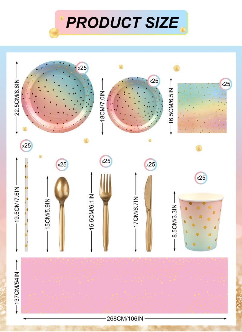 URbazaar - 200Pack Gradient gold polka dots Birthday Party Supplies, Birthday Plates and Napkins Party Supplies Tableware Set, Happy Birthday Decorations - Image 1