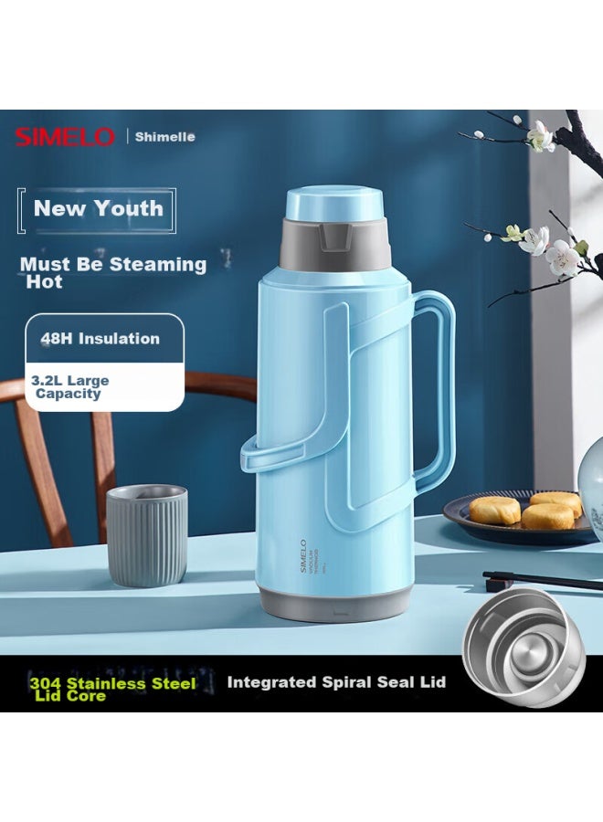 Simelo Insulated Thermos With Glass Inner Liner, Hot Water Bottle, Thermos, Kettle, Dormitory, 3.2l, Elegant Blue - Image 1