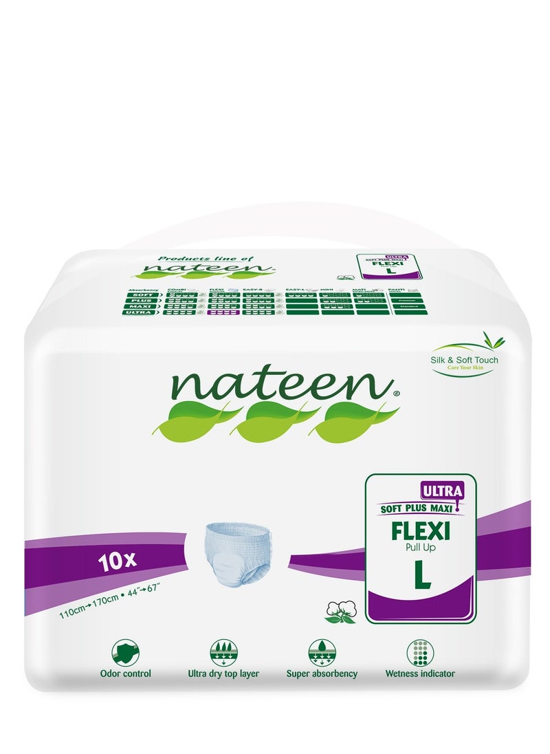 nateen Nateen Flexi Ultra Adult Diapers Pants, ultima absorbency Incontinence Pull Ups, Large,Waist Size 110-170cm,10 Count Adult Pants diaper ,Superior Comfort,Excellent Combination of Protection. (10 Count)  - Image 1