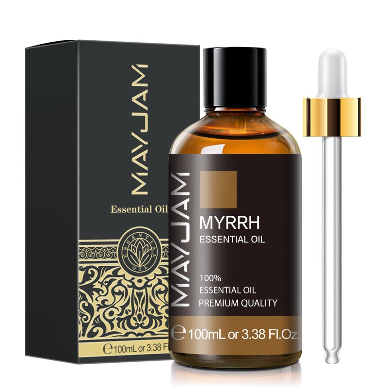 MAYJAM Myrrh Essential Oil 100ML/3.38FL.OZ, MAYJAM Premium Myrrh Oil Essential Oils with Glass Dropper, Great for Diffuser and Candle Making - Image 1