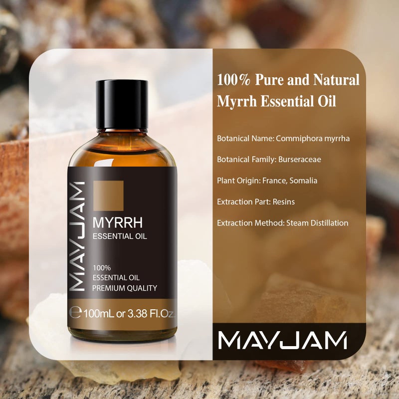 MAYJAM Myrrh Essential Oil 100ML/3.38FL.OZ, MAYJAM Premium Myrrh Oil Essential Oils with Glass Dropper, Great for Diffuser and Candle Making - Image 3