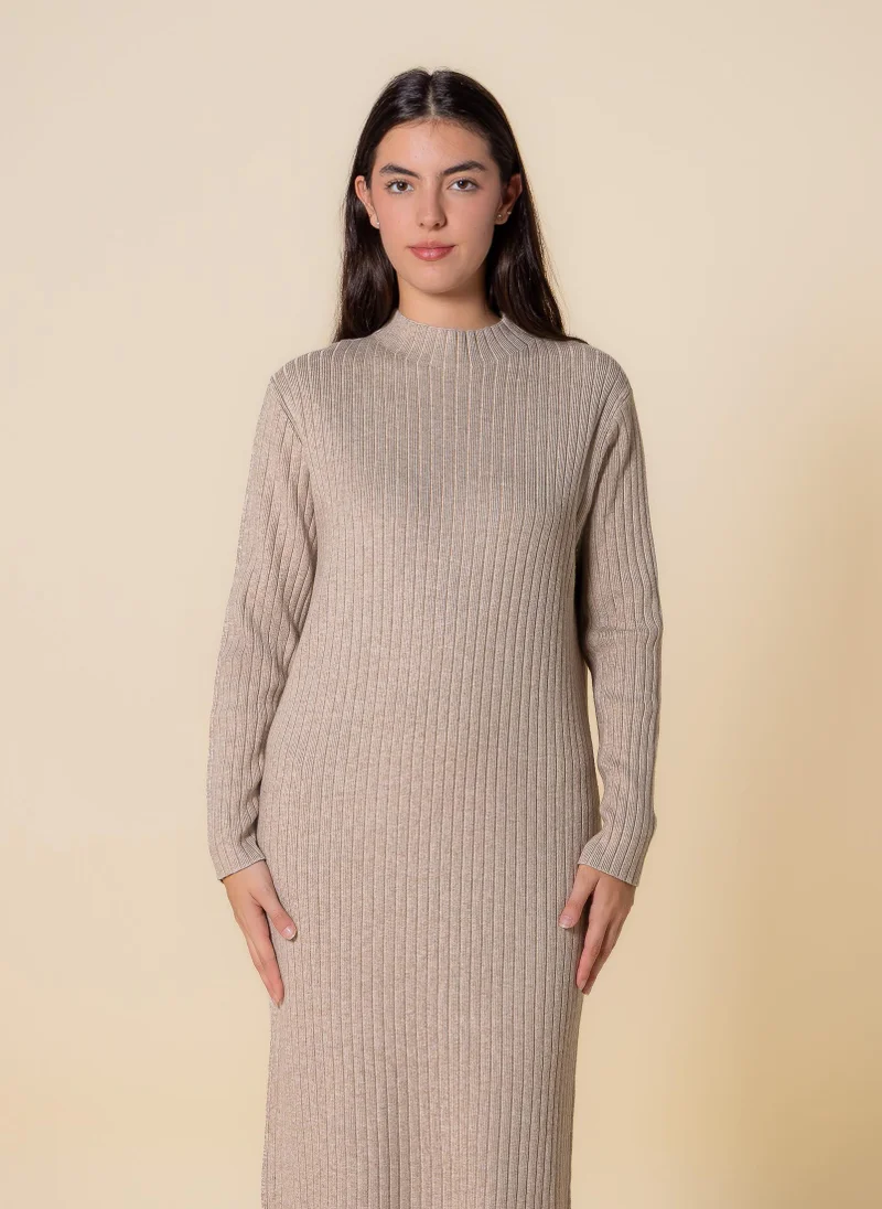 SHAPES HIGH NECK RIBBED MIDI DRESS