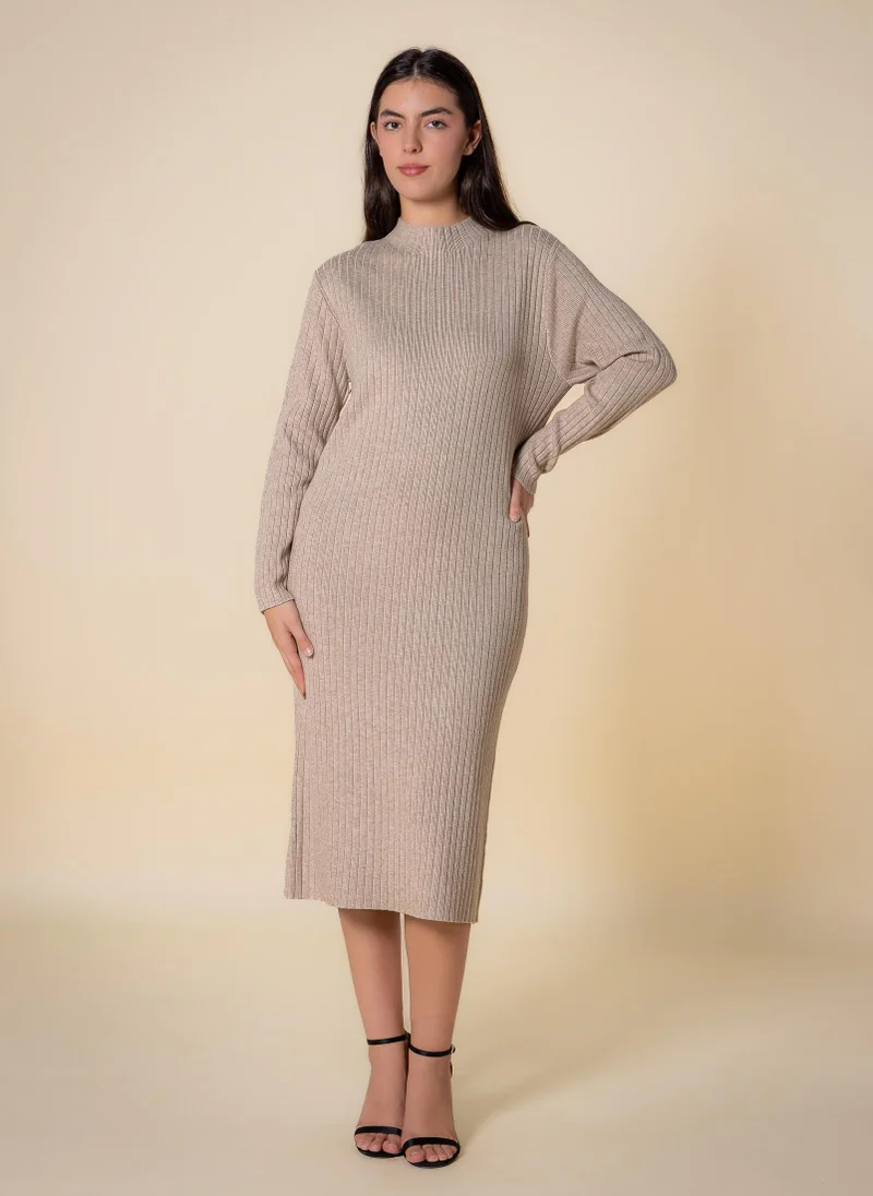 SHAPES HIGH NECK RIBBED MIDI DRESS