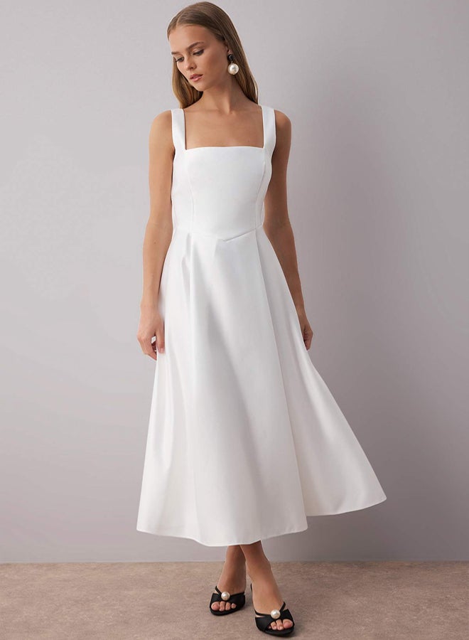 trendyol White ALine Satin Woven Stylish Evening Dress Night Homecoming Dress - Image 2